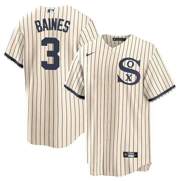 Men's Chicago White Sox #3 Harold Baines 2021 Cream/Navy Name&Number Field of Dreams Cool Base Stitched Jersey